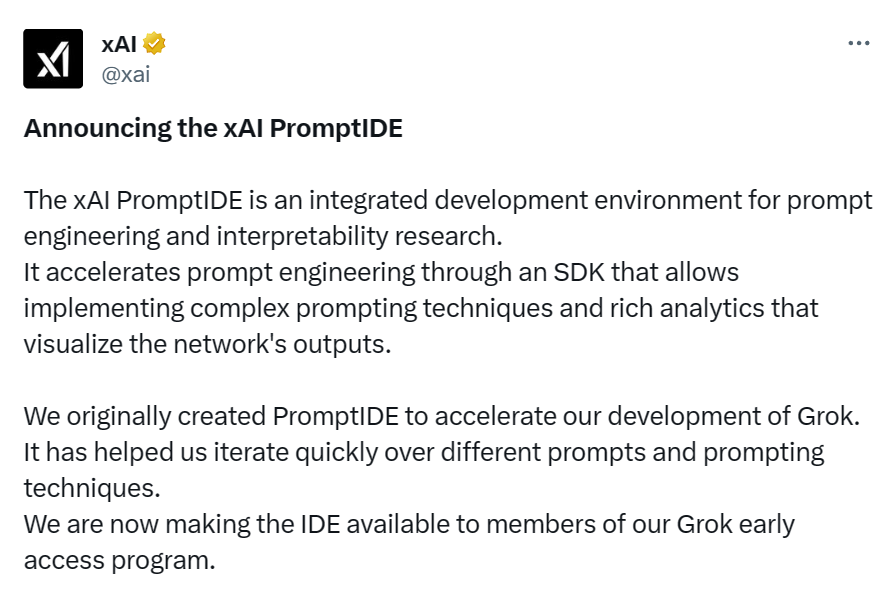 xAI PromptIDE正式上线!